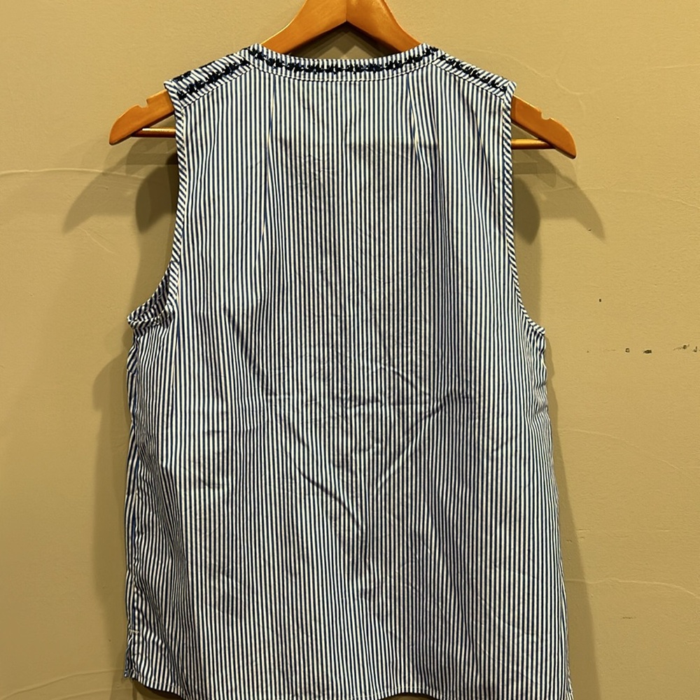 JCREW EUC blue and white stripped sleeveless top with blue embroidery size 10 - Picture 5 of 6